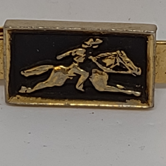 Vintage Anson Rever Tie Clip 1 5/8"  Mens jewelry Goldtone & Black - Picture 3 of 4